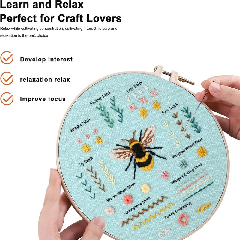 JOINRUN Beginner Embroidery Kit for Adults, 3 Pack Cross Stitch Kits with Pre-Printed Patterns, Threads, Needles, Learn Stitches with 7.8" Hoop, Video Tutorial, DIY Needlework Craft Gift for Women - Image 4